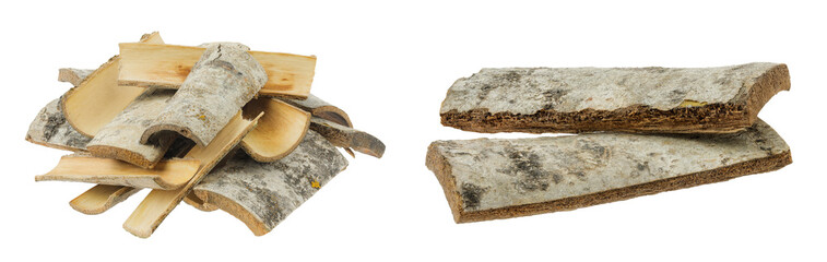 piece of aspen bark isolated on white background.