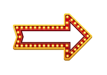 Fototapeta premium Retro illuminated arrow sign with glowing bulbs pointing right isolated on transparent background