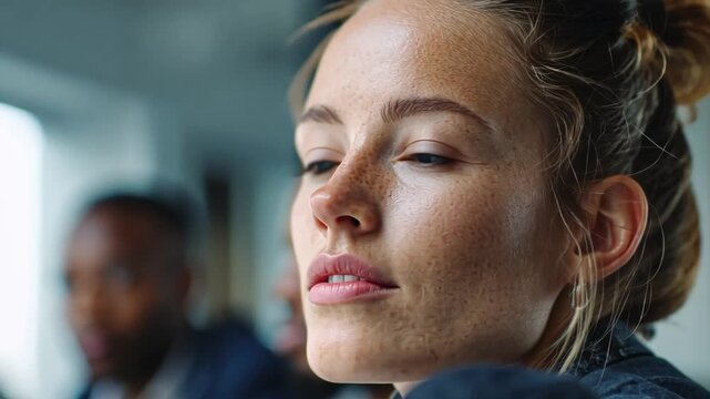 A person in a corporate culture meeting, a scene of partnership teamwork.