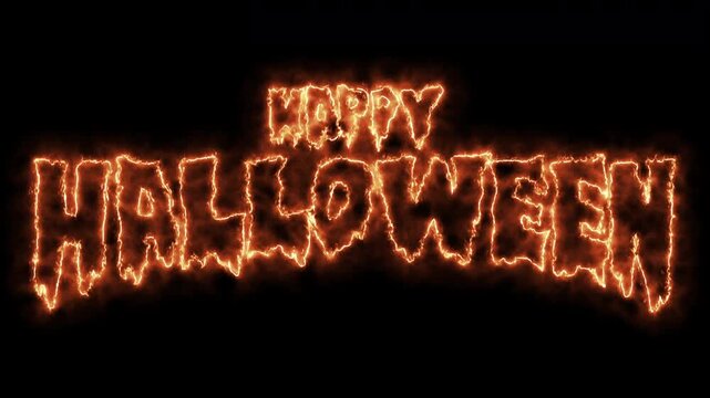 Happy halloween text animation with fire. Halloween postcard, Halloween motion animation on black background