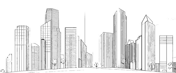 Obraz premium Vector modern building sketch of building with architectural sketch of a house background