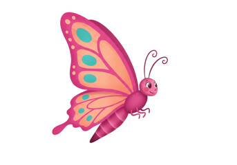 Isolated cute butterfly cartoon illustration with wings, antennas, and big eyes, vibrant colors