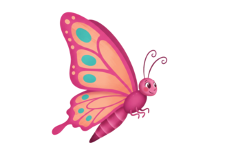 Isolated cute butterfly cartoon illustration with wings, antennas, and big eyes, vibrant colors