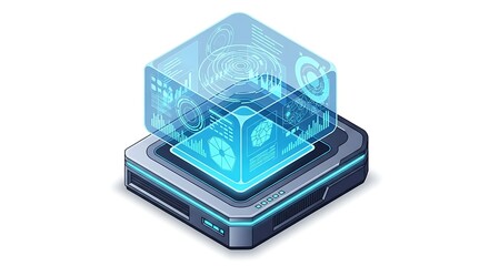 Futuristic Holographic Computer - Isometric Vector Illustration