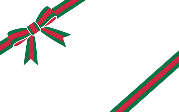 Christmas related satin ribbon bow isolated on transparent background, Elegant decorative bow with festive red and green stripes, neatly tied and positioned diagonally, ideal for Christmas and holiday