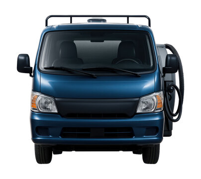 Compact gas delivery vehicle with efficient tank and side hose access.