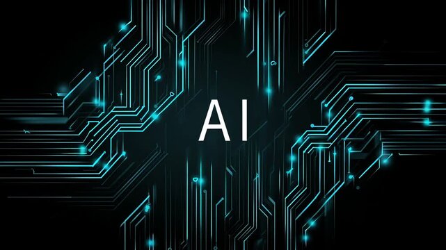 A computer screen with a blue background and a white word that says AI in the center. The word AI is surrounded by a series of blue lines, making it stand out against the background