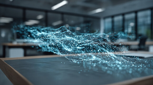 Hyperrealistic digital financial graphs float above a desk, showing charts, lines, and data streams in 3D, symbolizing analytics, finance, and futuristic business technology.
- Powered by Adobe