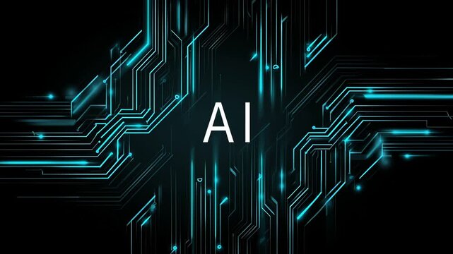 A computer screen with a blue background and a white word that says AI in the center. The word AI is surrounded by a series of blue lines, making it stand out against the background