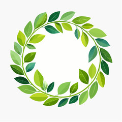 Elegant circular wreath made of fresh green leaves on a clean white background.