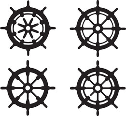 Ship wheel vintage silhouette on white background
