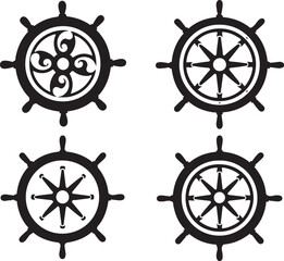 Ship wheel vintage silhouette on white background
