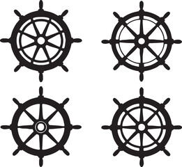 Ship wheel vintage silhouette on white background
