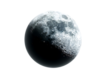 Detailed view of the moon with craters and texture isolated on transparent background