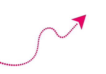 A vibrant pink dotted line arrow curves upwards and to the right indicating progress and direction isolated on transparent background