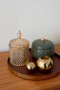 Gold decorative decorations for the interior. Accents on surfaces,