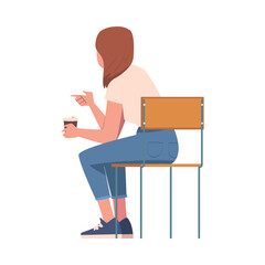 Woman Sitting on Chair with Her Back Vector Illustration