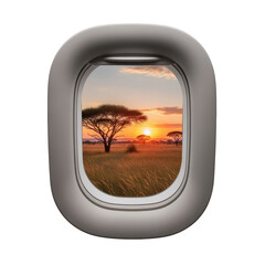 Serengeti Sunset Through Airplane Window, Tanzania, Africa