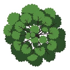 Vibrant green treetop illustration in a modern flat design style, presented from an aerial view, representing nature and ecological themes with simplicity and clarity