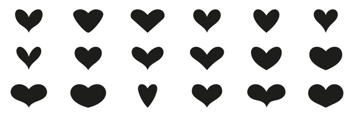 Heart Shape Silhouette Icons Set. Love And Romance Glyph Symbol Collection. Isolated Vector Illustration