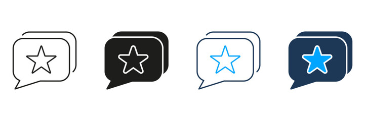 Speech Bubble With Star Line And Solid Icon Set. Customer Feedback, Review, And Rating Symbol Collection. Communication And Quality Assessment. Isolated Vector Illustration