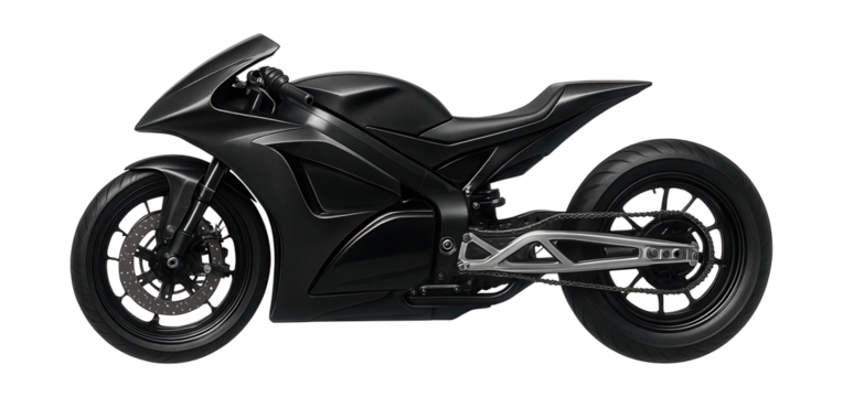 Electric drag bike featuring an extended swingarm and sleek design.