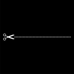 Scissors cut line icon isolated on black background
