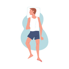 Sleeping Man Character Lying in Pose with Pillow Vector Illustration