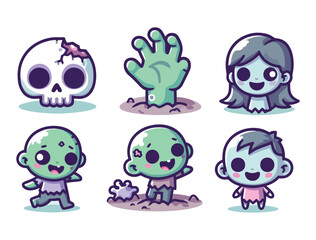Cartoon Zombie Characters Rising from the Ground in Funny and Adorable Style