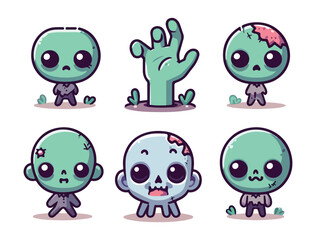 Kawaii Zombie Couple Vector Illustration with Cute Expressions and Halloween Vibes