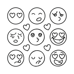 Seamless Bold Outline Pattern of Expressive Emoji Faces