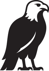 Perched eagle silhouette on white background, Bird of prey resting vector graphic