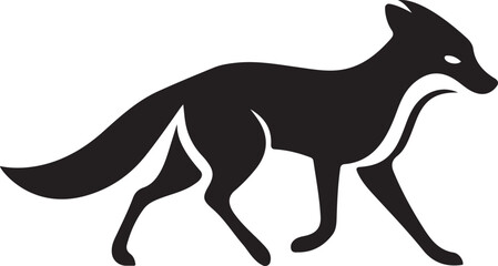 Fox walking silhouette on white background, Elegant fox animal vector graphic