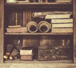 Wooden Shelves Full Of Old Books & Things