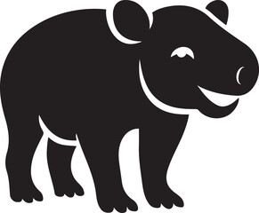 Happy tapir silhouette black and white, Smiling tapir walking animal vector