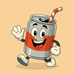 Cute and Adorable Drinking Can Mascot Illustration – Fun Cartoon Beverage Character