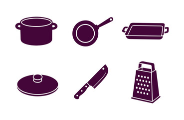 Flat icon collection of cookware.