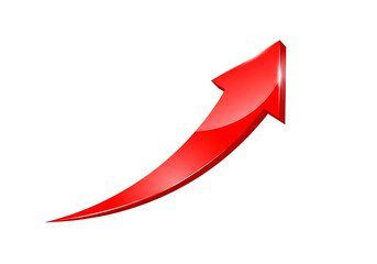 Glossy red arrow pointing upwards and to the right indicating growth and progress isolated on transparent background