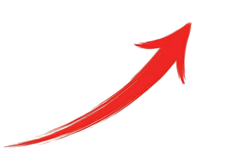 A bold red arrow pointing upwards and to the right signifying progress and growth isolated on transparent background