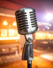 Retro microphone in a dimly lit room