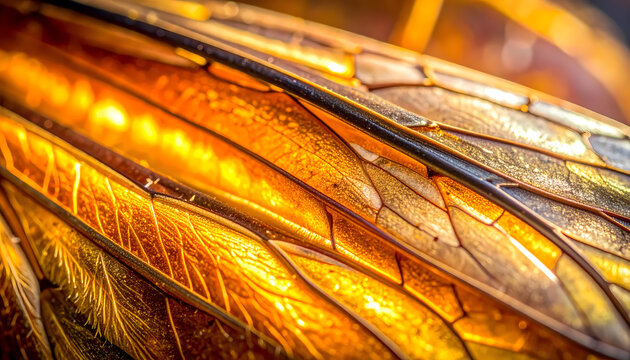 Macro Golden Detailed Insect Wing Veins Close Up Nature Abstract