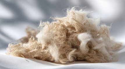 Abstract Textured Composition of Fluffy Natural Fiber on a Soft White Background