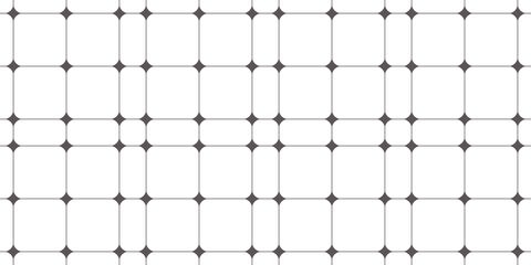 Minimal geometric grid pattern with rounded square intersections and fine black lines. Modern seamless background for textiles, wallpapers, and digital design. Elegant and simple abstract layout.