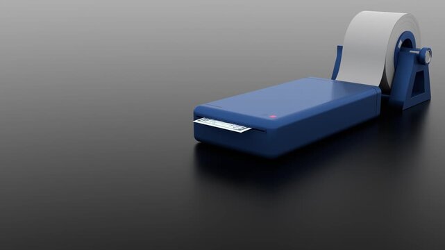 Electronic banknote printing machine. 3D Animation