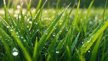 Obraz premium 草, 自然, 芝, しずく, 植える, 野原, サマータイム, 牧草地, モーニング, 水, 滴, マクロ, 
