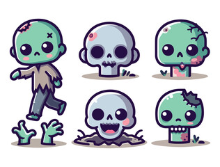 Funny Cute Zombie Character Pack for Kids’ Halloween Party Design