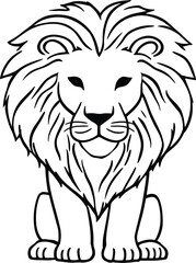 Lion Silhouette Vector Featuring Upright Sitting Pose, Stylized Mane, and Symmetrical Facial Features in Line Art Style