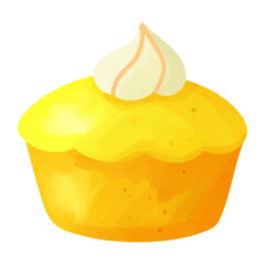 Lemon cake watercolor. Soft creamy dessert with lemon. Bright food illustration for posters and packaging