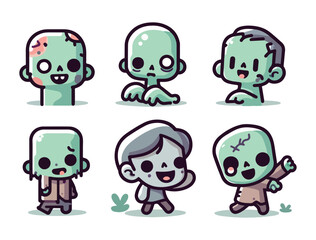 Cartoon Kawaii Zombie Vector Set for Adorable Horror Graphic Projects