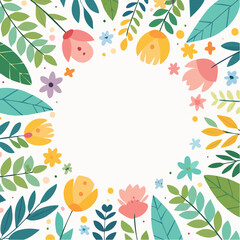 Floral Frame with Colorful Flowers and Leaves 3.